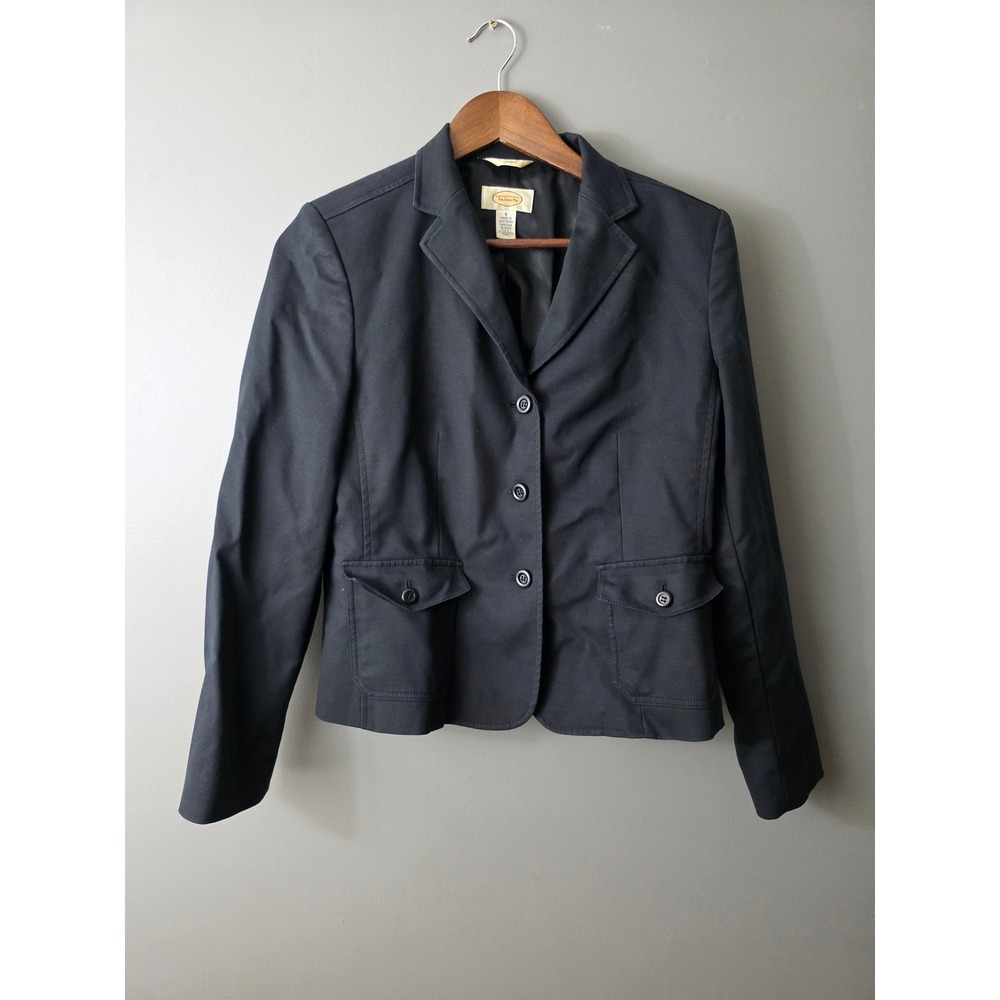 Talbots Black Stretch Cotton Blazer Jacket Size 6 Three Button Office Wear